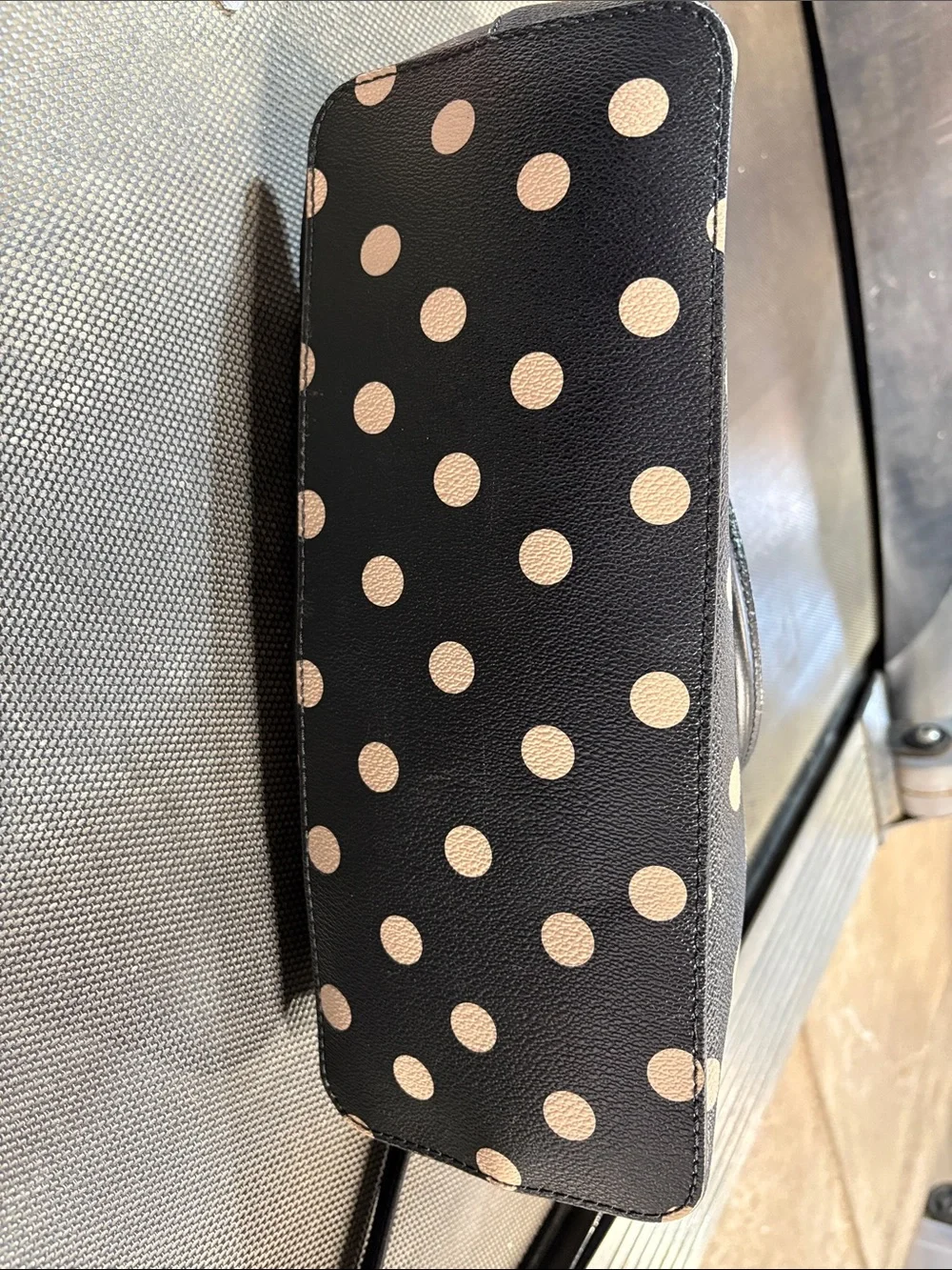 kate spade Black Satchel with Cream Polka Dots and Gold Hardware